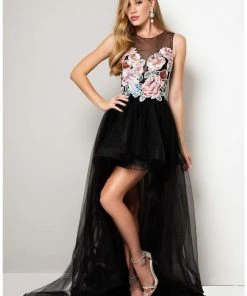 Terani Couture - 1713P2794 Illusion Floral High-Low Gown