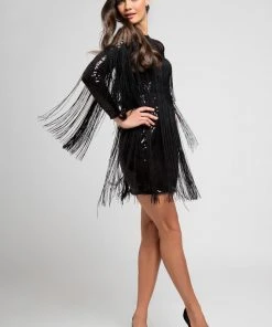 Cocktail Dresses Terani Couture - 1722C4053 Long Sleeve Sequined Cocktail Dress