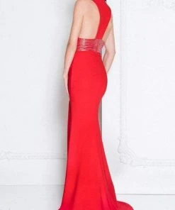 Terani Couture - 1811E6103 Surplice Bodice Sheath Gown