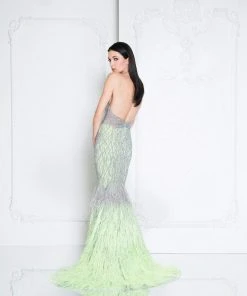 Terani Couture - 1811GL6407 Silver Embellished Halter Mermaid Dress Formal Gowns