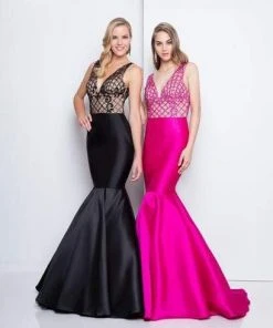 Terani Couture - 1811P5229 Beaded Plunging V-Neck Mermaid Gown Formal Gowns