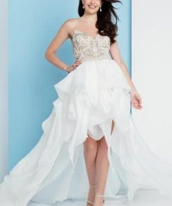 Formal Gowns Terani Couture - 1811P5782 Beaded Bodice T-Strap Hi-Lo Prom Dress 12 Formal Gowns Terani Couture - 1811P5782 Beaded Bodice T-Strap Hi-Lo Prom Dress