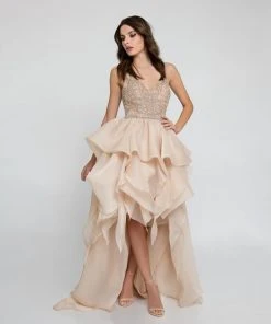 Formal Gowns Terani Couture - 1811P5782 Beaded Bodice T-Strap Hi-Lo Prom Dress 14 Formal Gowns Terani Couture - 1811P5782 Beaded Bodice T-Strap Hi-Lo Prom Dress