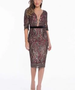 Terani Couture - 1821C7012 Sequined Illusion Paneled Sheath Dress