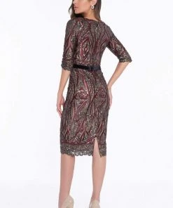 Terani Couture - 1821C7012 Sequined Illusion Paneled Sheath Dress