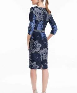 Terani Couture - 1821C7020 Plunging Floral Quarter Length Sleeves Dress
