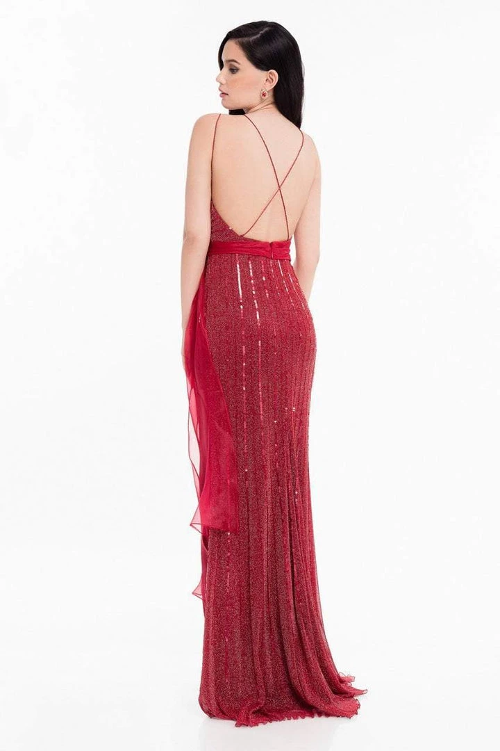 Terani Couture - 1821E7111 Sequin Ornate Sashed Long Evening Gown 4 Terani Couture - 1821E7111 Sequin Ornate Sashed Long Evening Gown