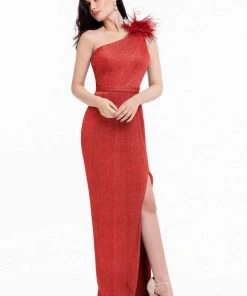 Terani Couture - 1821E7138 Feather Accented One Shoulder Sheath Dress Formal Gowns 7 Terani Couture - 1821E7138 Feather Accented One Shoulder Sheath Dress Formal Gowns