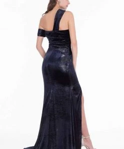 Terani Couture - 1821E7149 Asymmetrical Fitted Gown With Slit