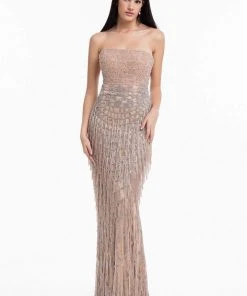 Terani Couture - 1821GL7427 Strapless Beaded Fringe Sheath Dress