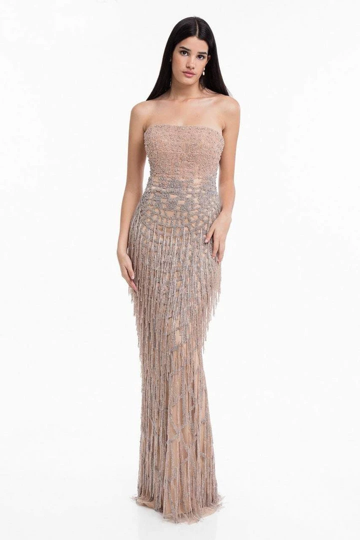 Terani Couture - 1821GL7427 Strapless Beaded Fringe Sheath Dress 3 Terani Couture - 1821GL7427 Strapless Beaded Fringe Sheath Dress