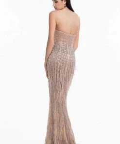 Terani Couture - 1821GL7427 Strapless Beaded Fringe Sheath Dress