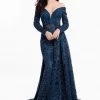 Terani Couture - 1821M7587 Long Sleeve Off Shoulder Overskirt Gown Formal Gowns