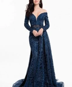 Terani Couture - 1821M7587 Long Sleeve Off Shoulder Overskirt Gown Formal Gowns