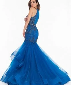 Terani Couture - 1822GL7515 Lace Embroidered Layered Trumpet Dress