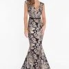 Terani Couture - 1823E7351 Sequined Lace Deep V-neck Trumpet Dress