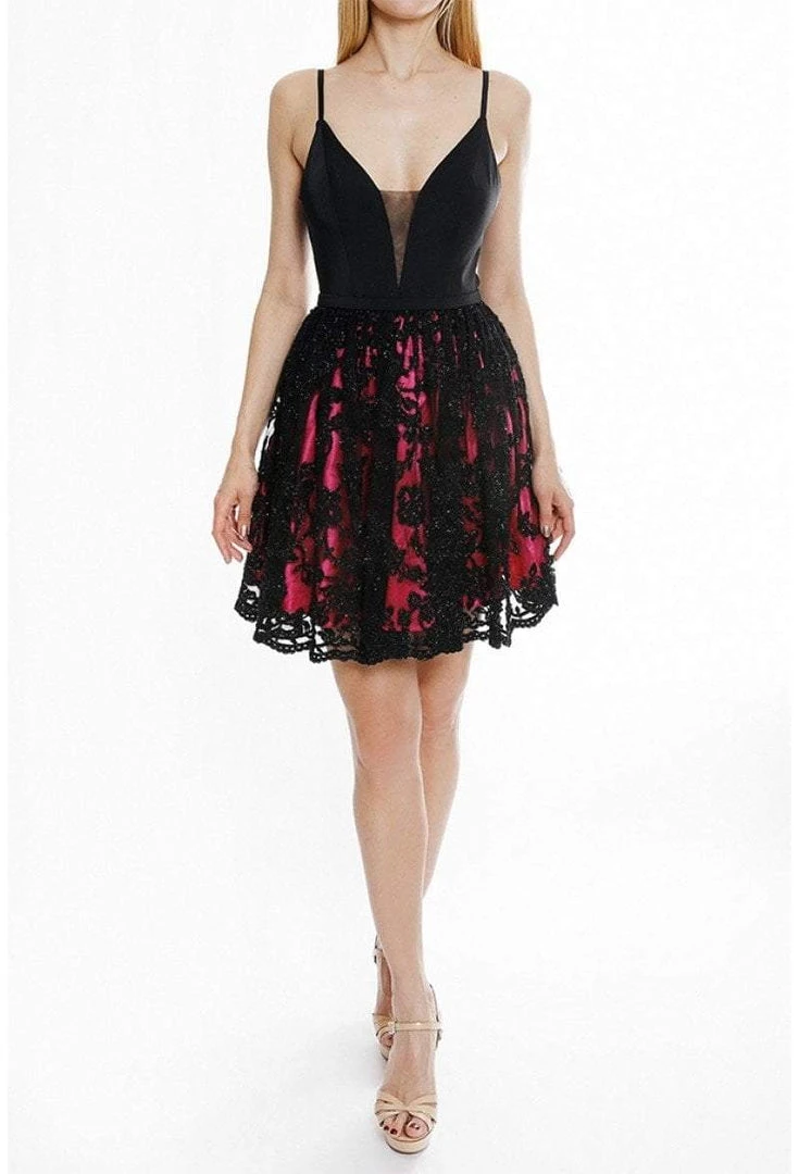 Cocktail Dresses Terani Couture - 1825H7932 Plunging Beaded Lace Overlaid A-Line Dress 3 Cocktail Dresses Terani Couture - 1825H7932 Plunging Beaded Lace Overlaid A-Line Dress