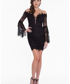 Terani Couture - 1825H7936 Embellished Lace Long Bell Sleeve Dress Cocktail Dresses
