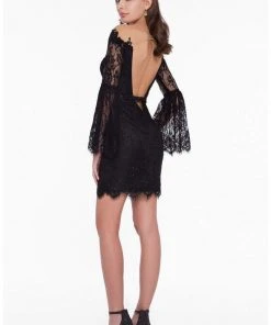 Terani Couture - 1825H7936 Embellished Lace Long Bell Sleeve Dress Cocktail Dresses