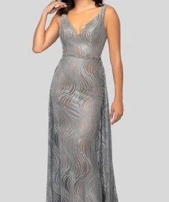 Terani Couture - 1911E9113 Sequined V Neck Gown With Overskirt Formal Gowns