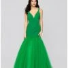 Formal Gowns Terani Couture - 1911P8349 Deep V-neck Tulle Mermaid Dress