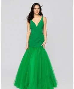 Formal Gowns Terani Couture - 1911P8349 Deep V-neck Tulle Mermaid Dress