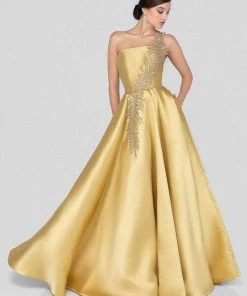 Terani Couture - 1912E9202 Embellished Straight Across Neck Long Gown Formal Gowns