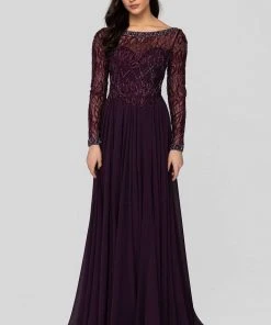 Terani Couture - 1913M9419 Embellished Long Sleeve Bateau A-line Dress Formal Gowns