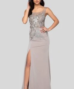 Terani Couture - 1915E9731 Floral Applique Illusion Scoop Dress Formal Gowns