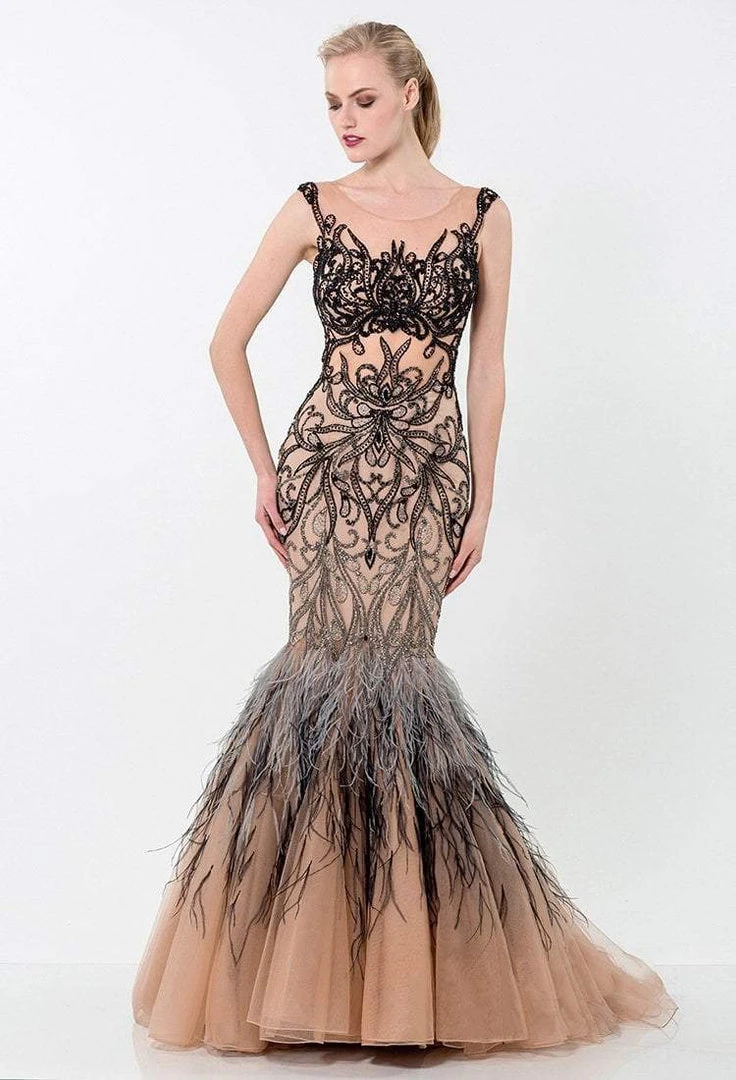 Formal Gowns Terani Couture - Baroque Illusion Mermaid Gown With Feather Fringes 1521GL0767A 3 Formal Gowns Terani Couture - Baroque Illusion Mermaid Gown With Feather Fringes 1521GL0767A