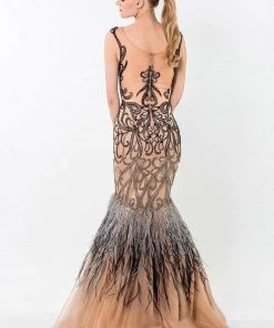 Formal Gowns Terani Couture - Baroque Illusion Mermaid Gown With Feather Fringes 1521GL0767A 5 Formal Gowns Terani Couture - Baroque Illusion Mermaid Gown With Feather Fringes 1521GL0767A