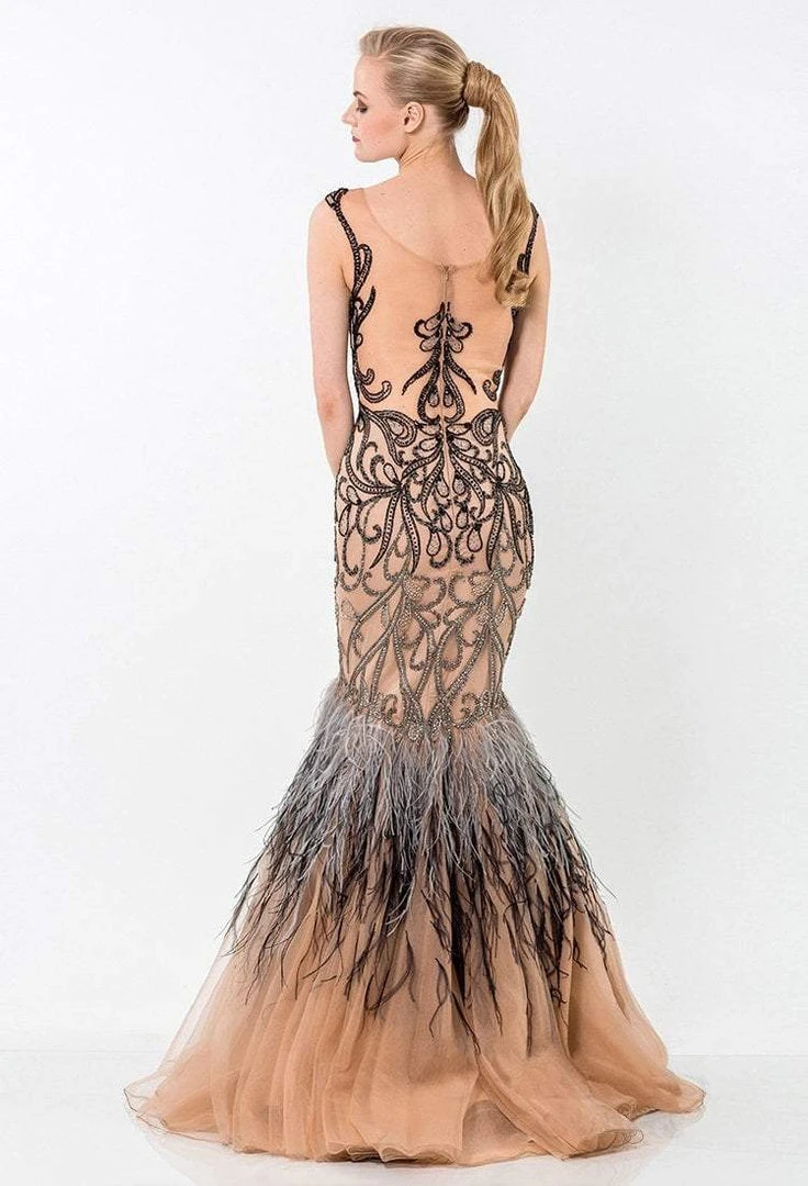 Formal Gowns Terani Couture - Baroque Illusion Mermaid Gown With Feather Fringes 1521GL0767A 4 Formal Gowns Terani Couture - Baroque Illusion Mermaid Gown With Feather Fringes 1521GL0767A