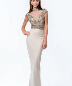 Terani Couture - Beaded High Neck Sheath Gown 151M0352B Formal Gowns