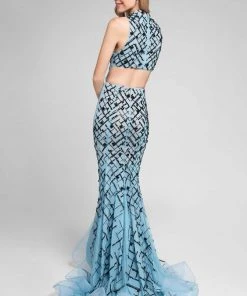 Terani Couture - Beautiful Beaded Pattern Mock Neck Mermaid Gown 1712P2494 Formal Gowns