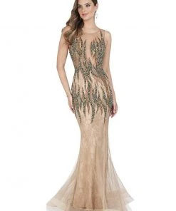 Terani Couture - Bedazzled Illusion Bateau Trumpet Dress 1612GL0511