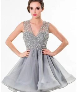 Terani Couture - Bedazzled V-Neck Cocktail Dress 1522H0157A