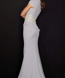 Terani Couture - Cap Sleeve Surplice Collar Appliqued Gown 2011M2135