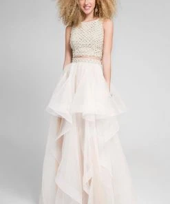 Formal Gowns Terani Couture - Crochet-inspired Bateau Neck Two-piece A-line Dress 1711P2688