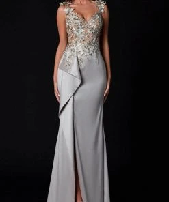 Terani Couture - Deep V-Neck Mermaid Prom Gown 2111E4751 - 1 Pc Taupe In Size 18 Available Formal Gowns