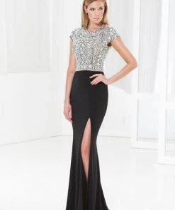 Terani Couture - E3759 Bejeweled Cap Sleeve Evening Dress