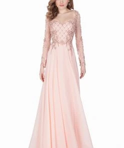 Formal Gowns Terani Couture - Elegant Beaded And Embroidered Sweetheart Chiffon A-line Gown 1621M1726