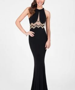 Formal Gowns Terani Couture - Elegant Beaded Halter Neck Mermaid Jersey Dress 1715P2988