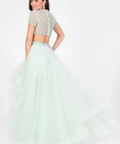 Formal Gowns Terani Couture - Elegant Two Piece Short Sleeve Hi-low Gown 1712P2743