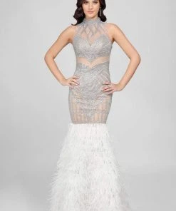 Terani Couture - Embellished Feather Fringed Mermaid Gown 1721GL4452 Formal Gowns
