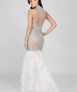 Terani Couture - Embellished Feather Fringed Mermaid Gown 1721GL4452 Formal Gowns