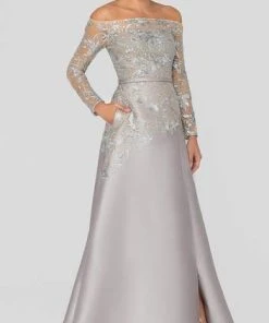 Terani Couture - Embroidered Off-Shoulder Long Sleeve Dress 1913E9230 Formal Gowns