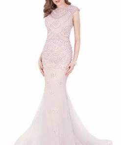 Formal Gowns Terani Couture - Lavishly Beaded Jewel Neck Mermaid Gown 1622GL1982