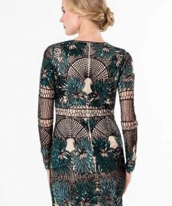 Terani Couture - Long Sleeve Nude Illusion Dress 1525C0920