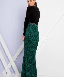 Terani Couture - Long Sleeved V-Neck Sheath Dress 1722E4190W Formal Gowns