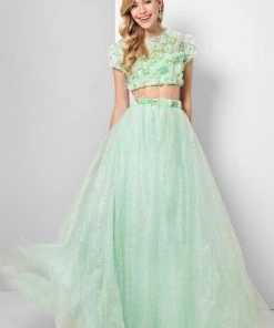Terani Couture - Luxurious Two Piece Crop Top Gown 1712P2745 Formal Gowns